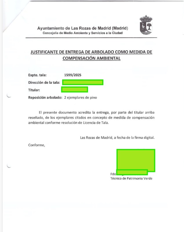 Tala en las Rozas, compensación