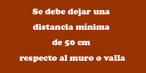 Texto: Se debe dejar una distancia de 50 cm respecto al muro o valla